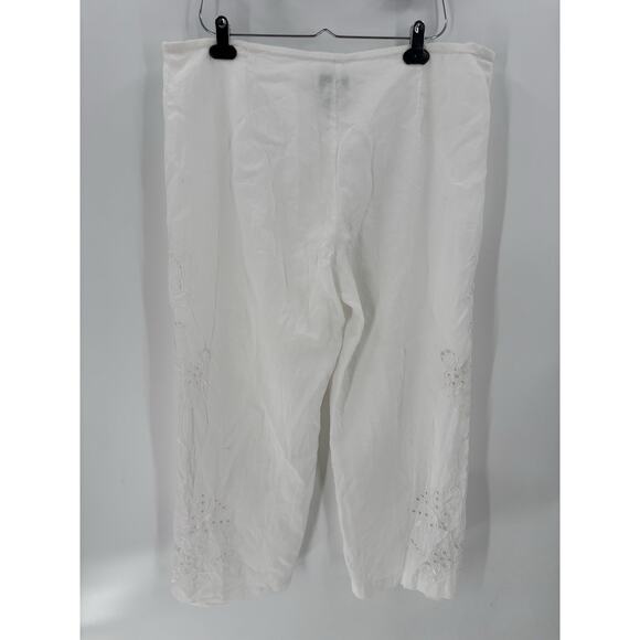 Kaelyn Max Vintage Pants Womens 14 White Canvas Sheer Floral Butterfly Cropped - Picture 8 of 16